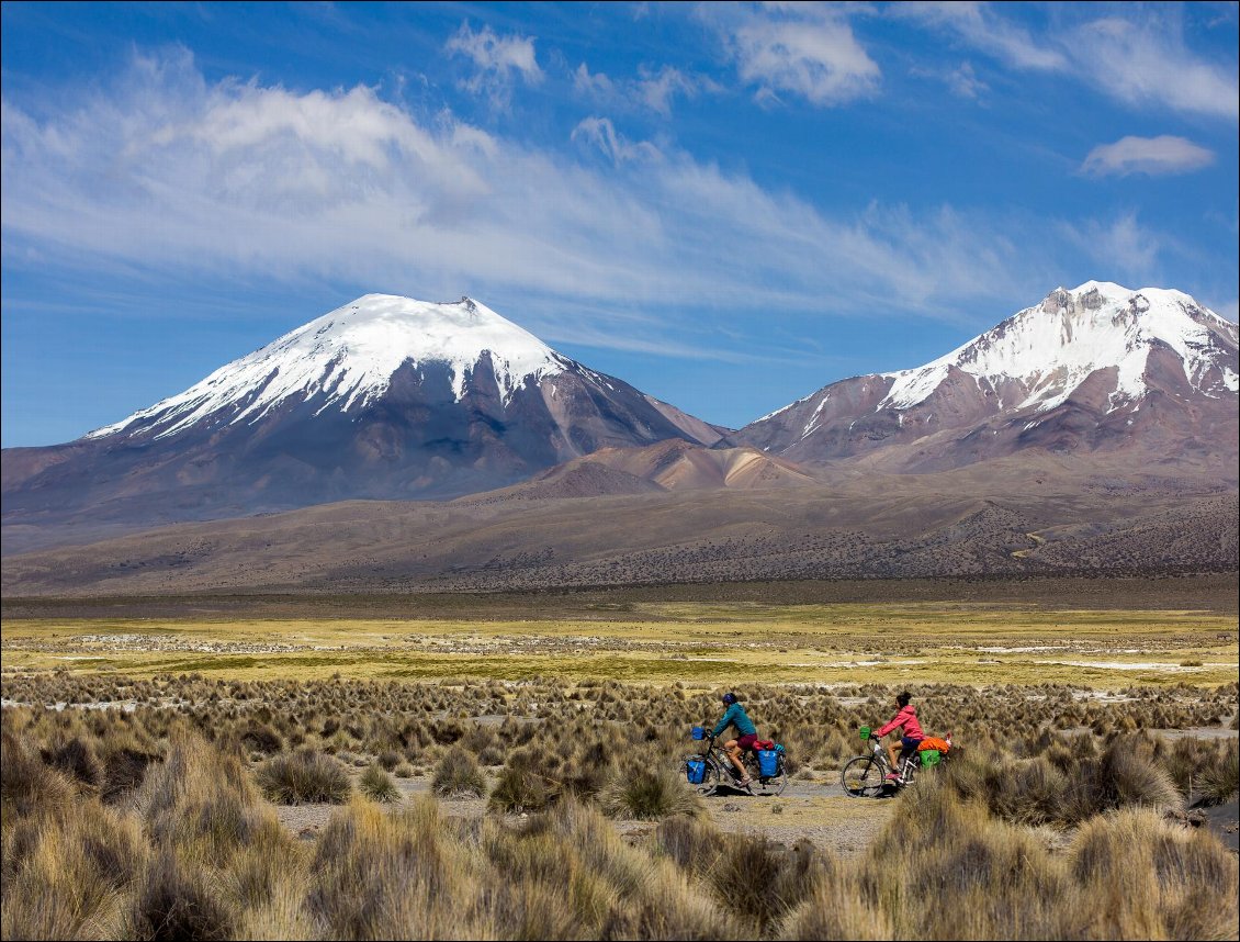 Paysage typique de l'altiplano dans le parc du Sajama (Bolivie), au pied du volcan Parinacota.
Photo Manu d'Adhémar